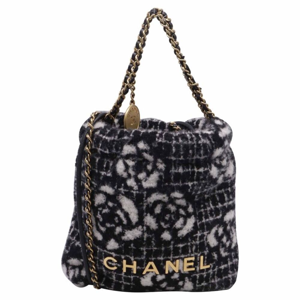 Chanel Quilted Camellia Chanel 22 Bag in Black Cashmere